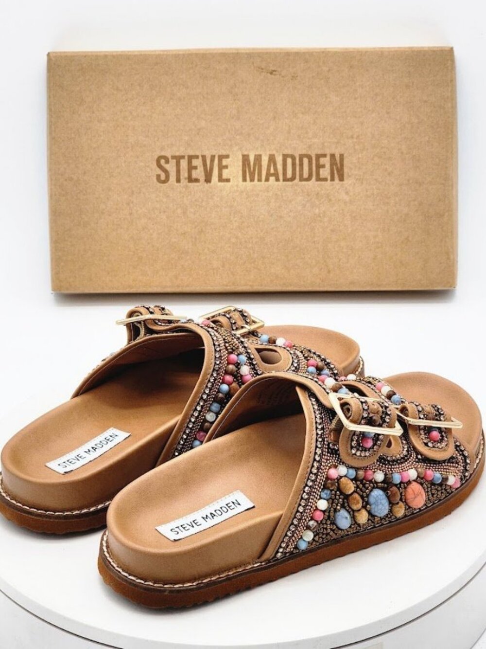 Steve Madden Cabo Multi Beaded Embellished Sandals Women’s Size 8 Slides - Picture 4 of 14